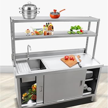 Commercial Utility Sink with Drainboard and Adjustable Shelves, 304 Stainless Steel Table with Sink Freestanding hand washing station Sink and Counter, Laundry Tub for Restaurant, Garage120*50*80CM/4