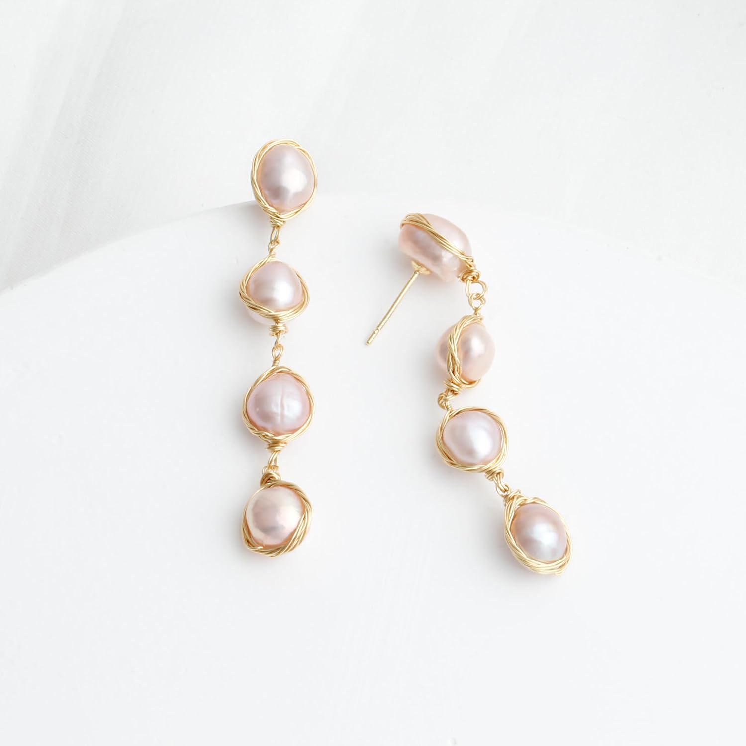 14K Gold Plated Freshwater Cultured Baroque Pearl Dangling Drop Earrings for Women Trendy - Image 3