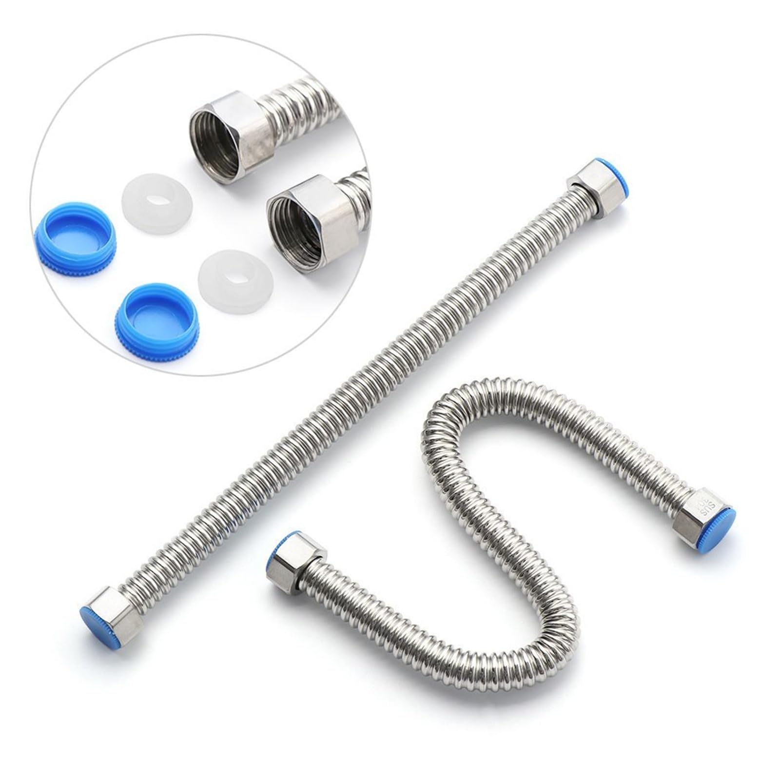 Manguera de grifo de baño de acero inoxidable, tubo corrugado, conector de calentador, tubo de agua de suministro de fontanería, 60 cm de longitud
