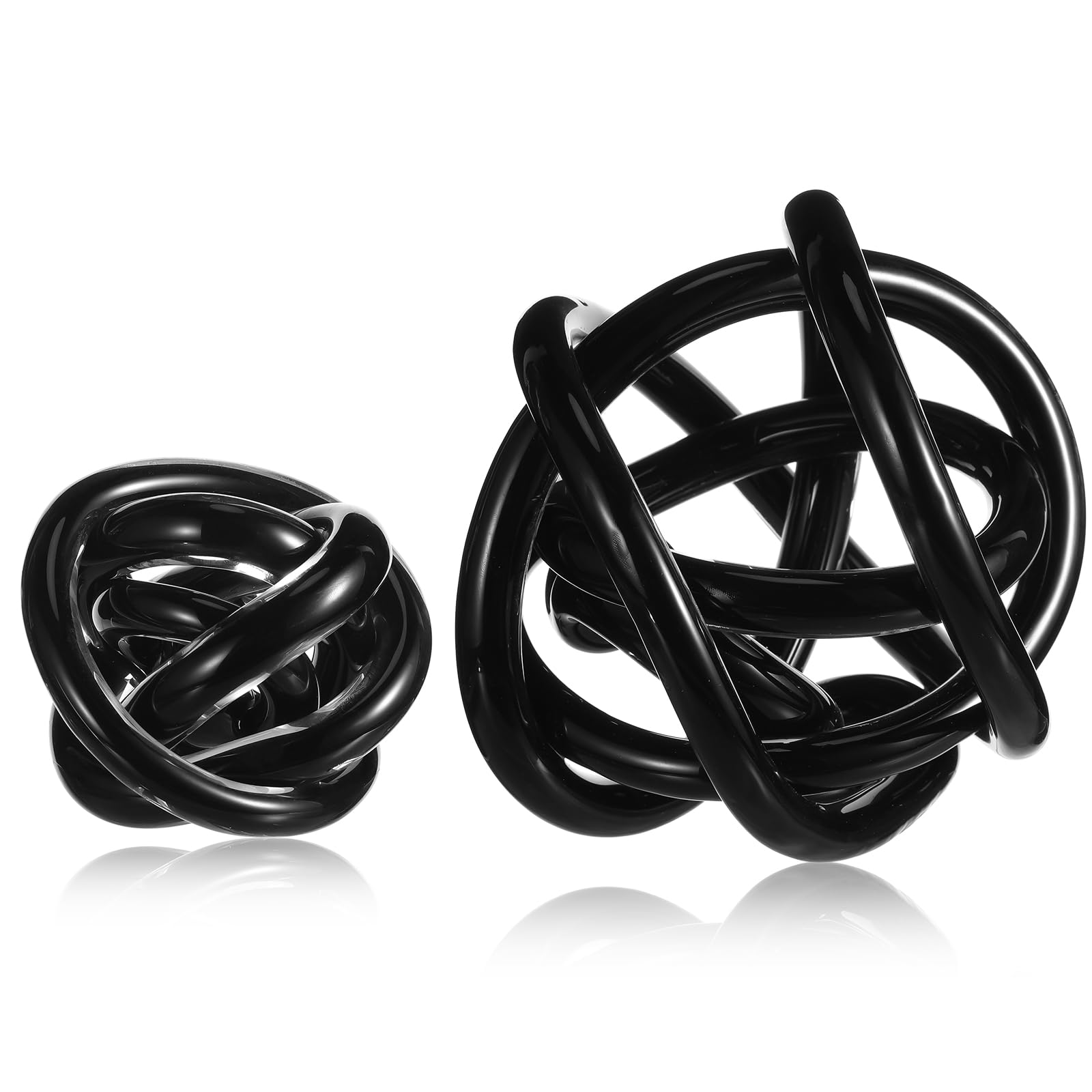 Tioncy 2 Pcs Decorative Ball Glass Knot Decor 3.9''/5.9'' Large Orbit Glass Ball for Shelf Accents Tabletop Centerpiece Abstract Decoration for Room Living Room Modern Art Sculpture(Black)