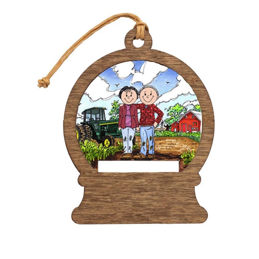PrintedPerfection.com Personalized Famer Couple Wooden Snow Globe Shaped Christmas Ornament