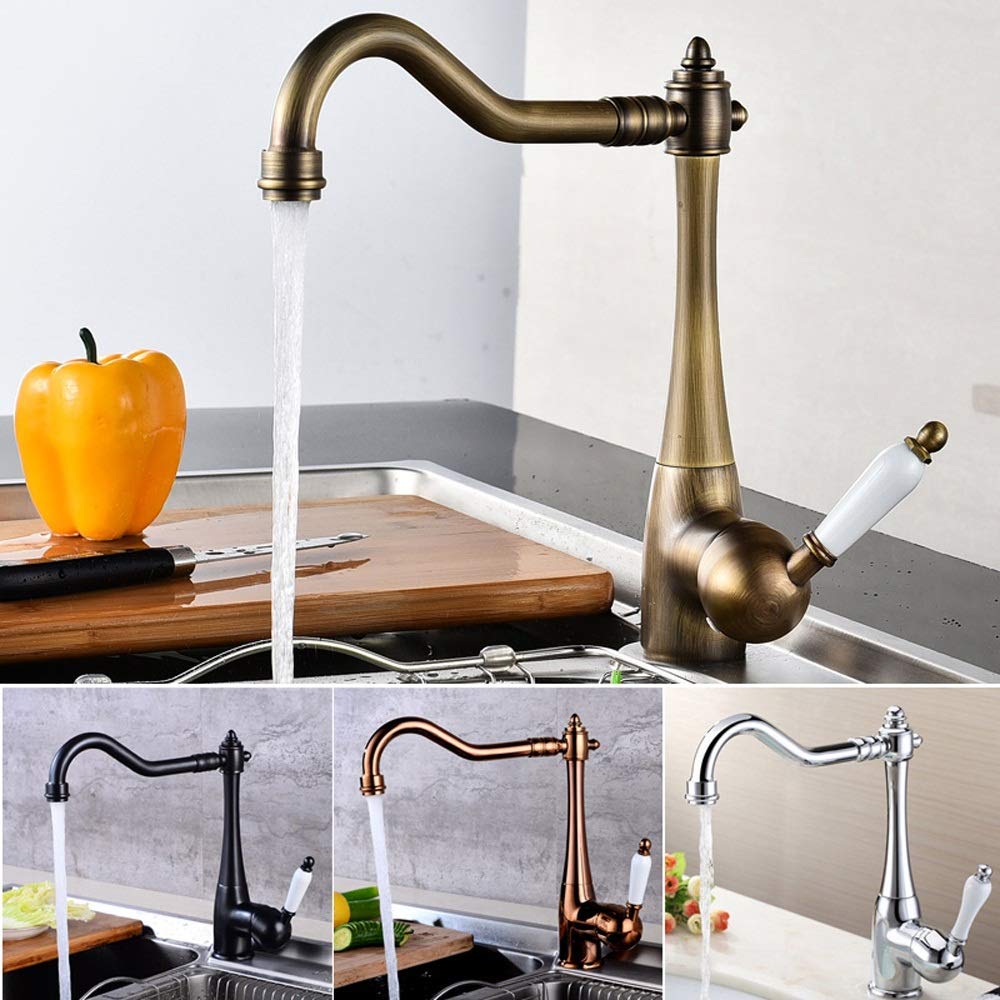 Nostalgie Küche Rustikale Armatur Küchenarmatur Armatur Mischbatterie Mischbatterie Spülbecken mit Wasserhahn Messinggriffen, 360° Verstellbar/Antik