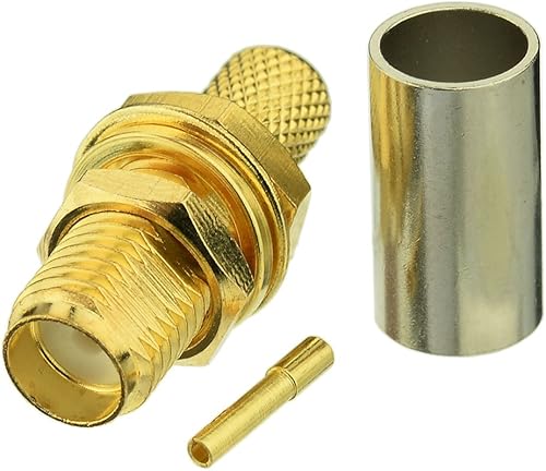 Miniatura 2 de Bingfu SMA - Accesorio de soldadura de montaje en mamparo hembra de 50 ohmios, conector de cobre chapado en oro (paquete de 10) compatible con RG58