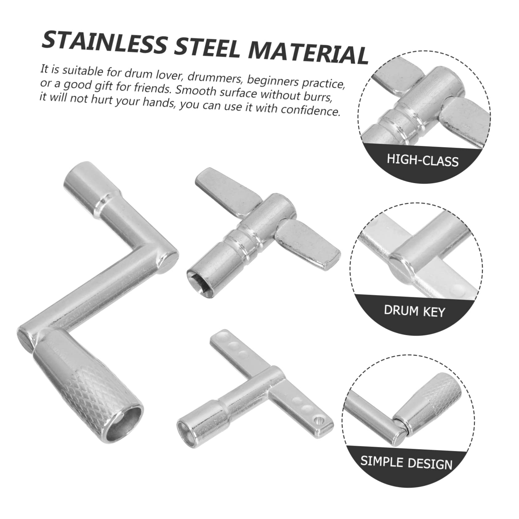 HANABASS 3Pcs Drum Keys Set Tools for Drum Kit Snare Drum and Electric Drum Includes Shaped Shaped Keys Durable Silver Drum Tuning Accessories