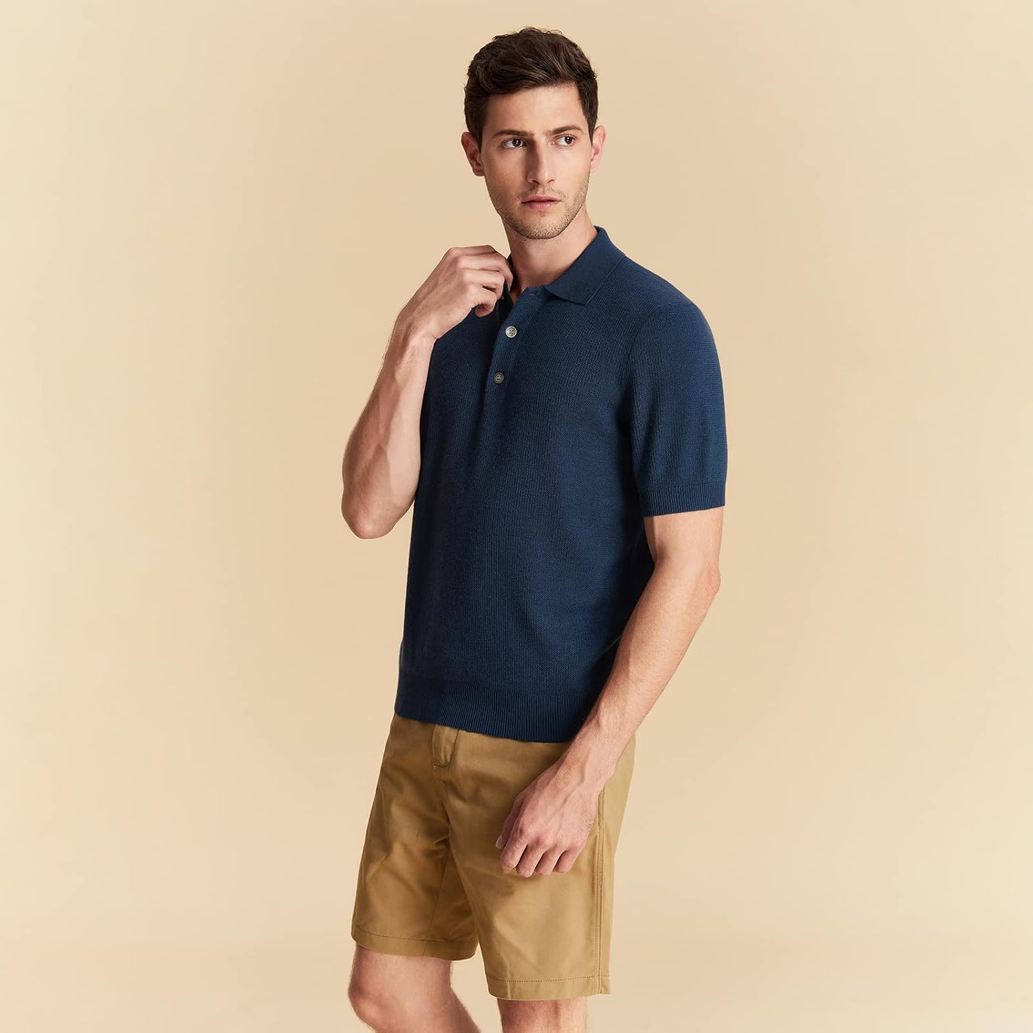 GreenMount Men's Cashmere Polo Shirt Jacquard Short Sleeve Soft Light Weight