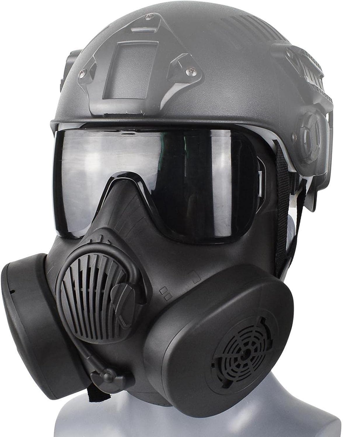 Full Face Airsoft Mask, Black/Gray Lens, 23x18cm (9.1x7.1 inch) - Tactical Paintball Protective Gear with Adjustable Strap