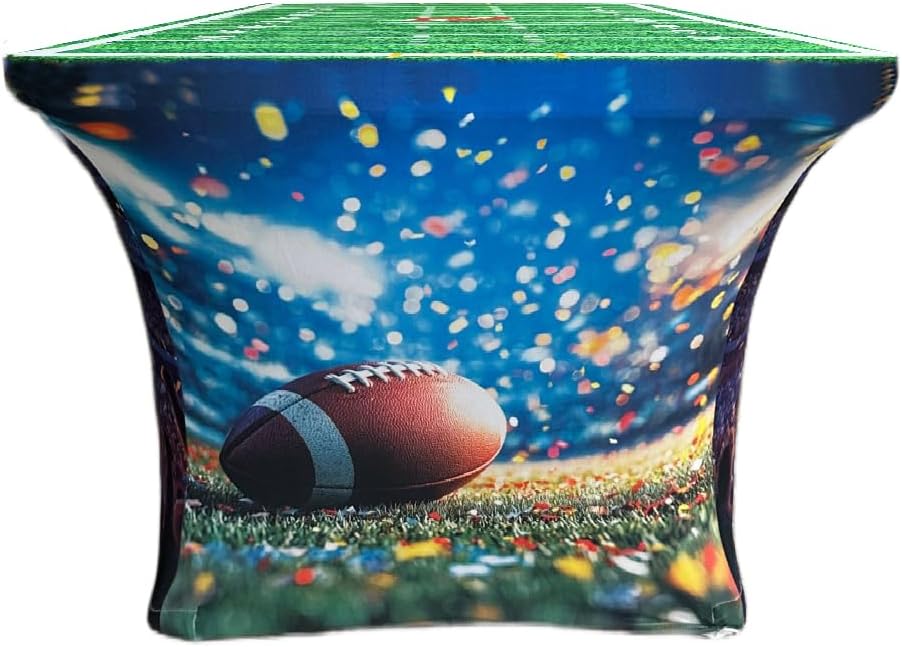HandinHandCreations Spandex 6FT Tablecloth - Washable, Fitted Rectangular Table Cover 4th of July, Memorial Day, Birthday, Christmas, Football Theme One Pack (2, Football2, 72 inches x 30 inches)