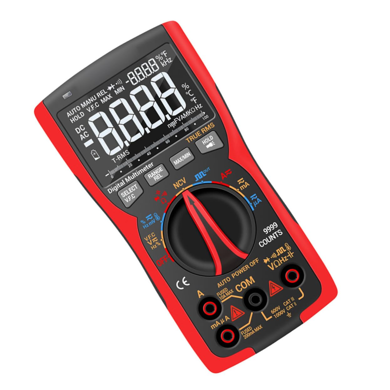 Digital Multimeter with Voltage Display Screen Professional Tester for Voltage Resistance Diode Test No Battery Red High Configuration