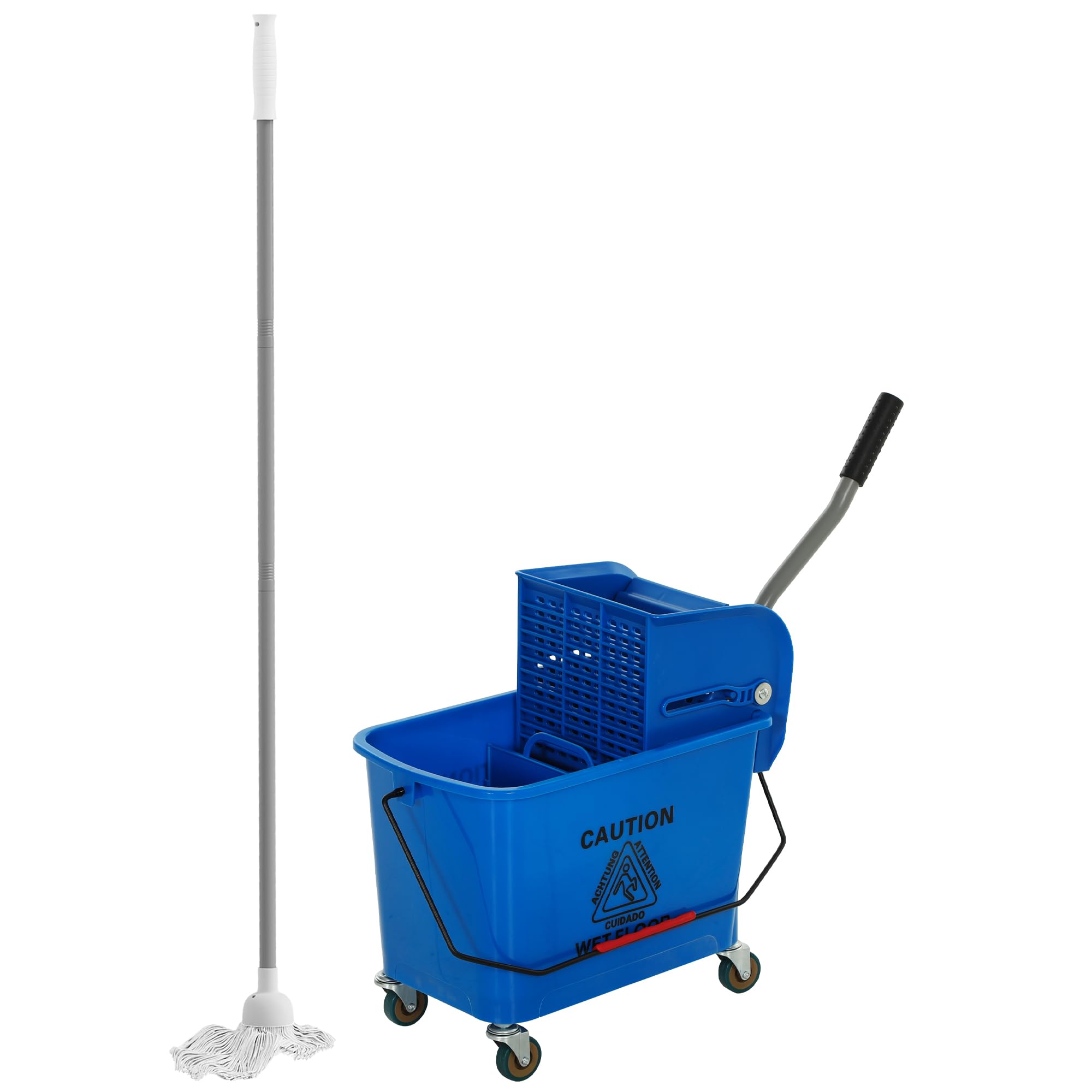HOMCOM Cubo de Fregona con Ruedas Capacidad de 20 L Cubo de Fregar con Sistema de Escurridor Mopa y Asa de Transporte para Doméstico y Comercial Azul