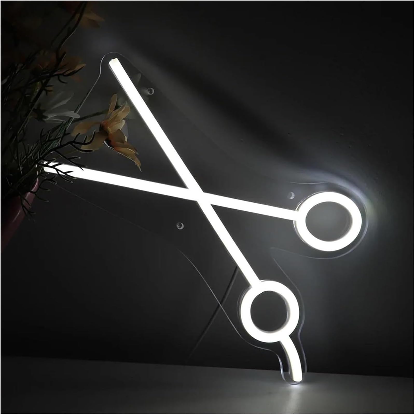 Luce al neon Insegna al neon con forbici bianche, alimentata tramite, luci dimmerabili, per parrucchieri, negozi, decorazioni da parete per feste, 14,9 cm × 27