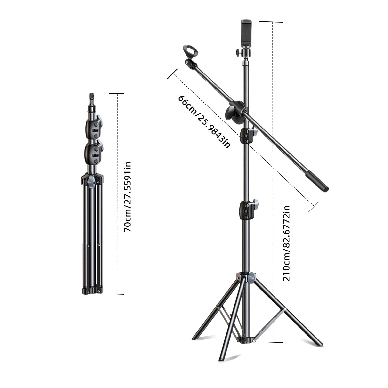 Support de Microphone de bureau Support de Microphone de Table Multifonctionnel réglable avec Clip de Microphone,Clip de Téléphone portable,Adaptateur métallique (Long Stand 2.1M)