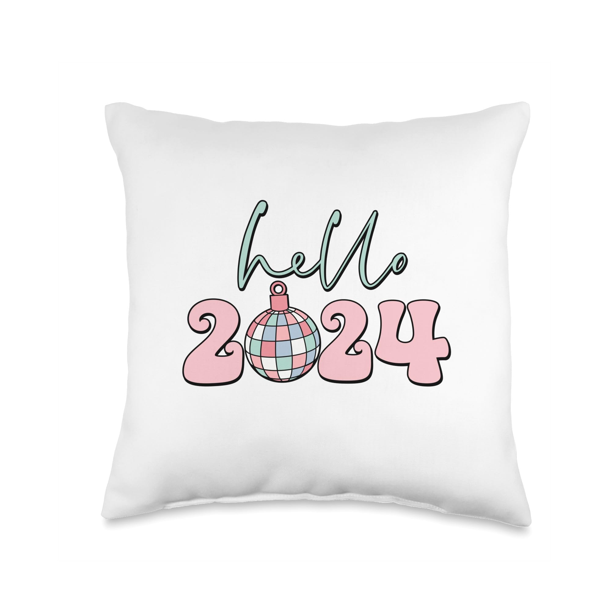 CorkedBrew Hello 2024 Disco Ball Eve Party Year New You Throw Pillow, 16x16, Multicolor