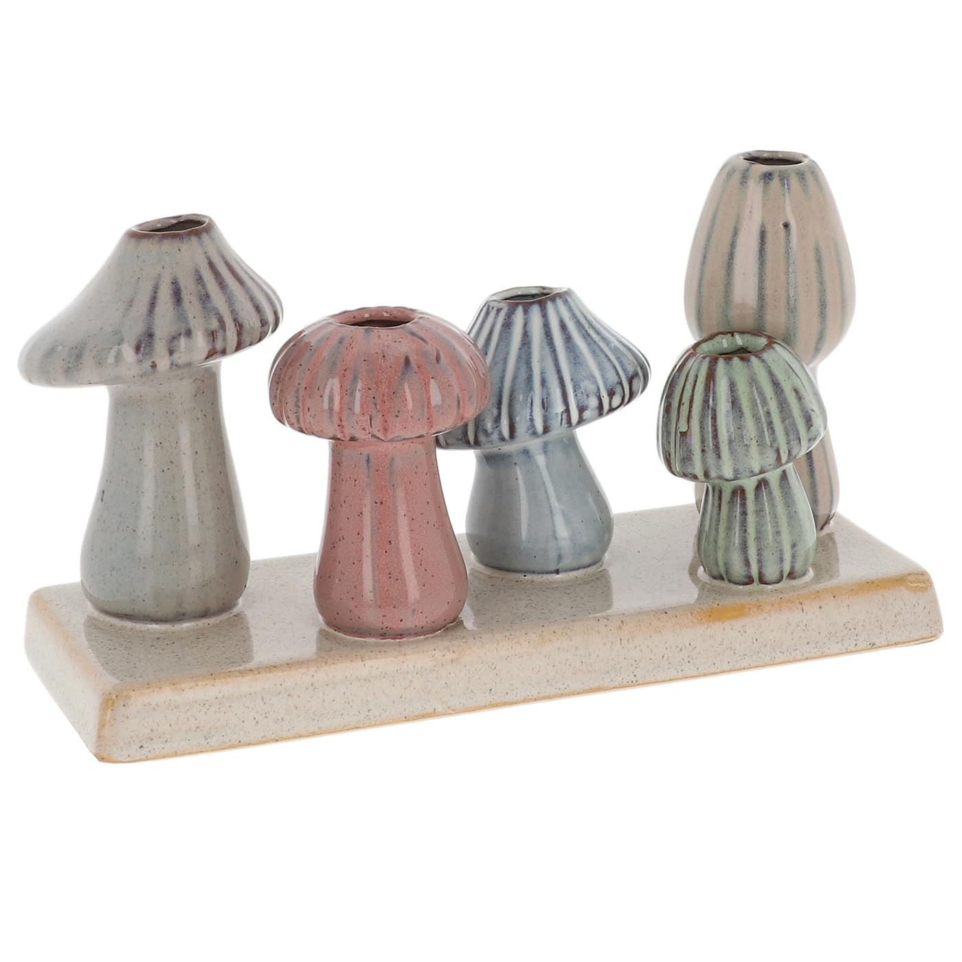 Shudehill Giftware Neutral Petite Pottery Pastel Tones Mini Collection Of Vases - Great For Single Flowers, Dried Arrangements And More (Mushroom)
