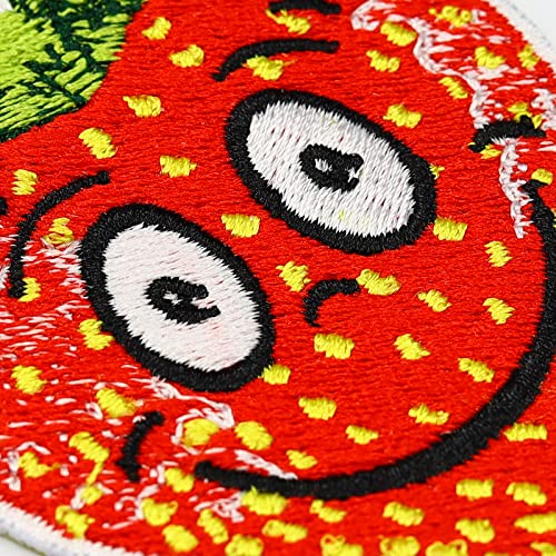 Image of Strawberry Iron-on /sew on Patch cuutr Fruit Kids Patches for All Fabrics and Leather | Children Fabric Decoration Sticker to Iron on for Clothing and Costumes | Fabric Applique | 2.16x2.75 in