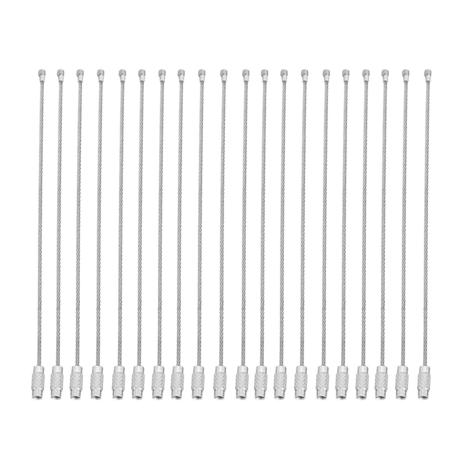 Sunicon 20Pcs Stainless Steel Wire Keychains, Cable Rope Key Ring Luggage Loops with Screw Locking, Silver