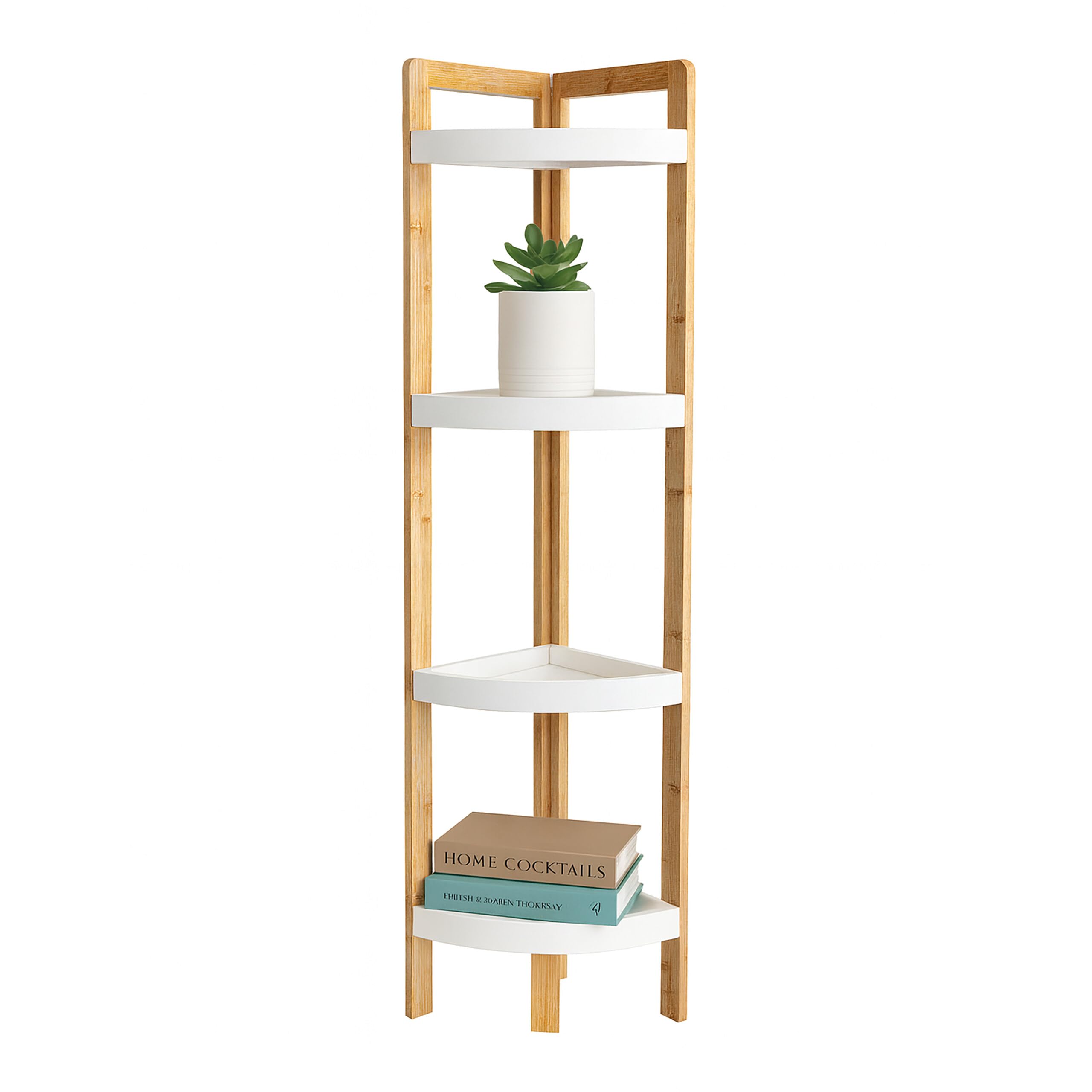 Estante en Esquina Relaxdays de bambú, 4 estantes, HBT: 105,​5 x 23 x 23 cm, para baño y Cocina, Ahorra Espacio, Natural.