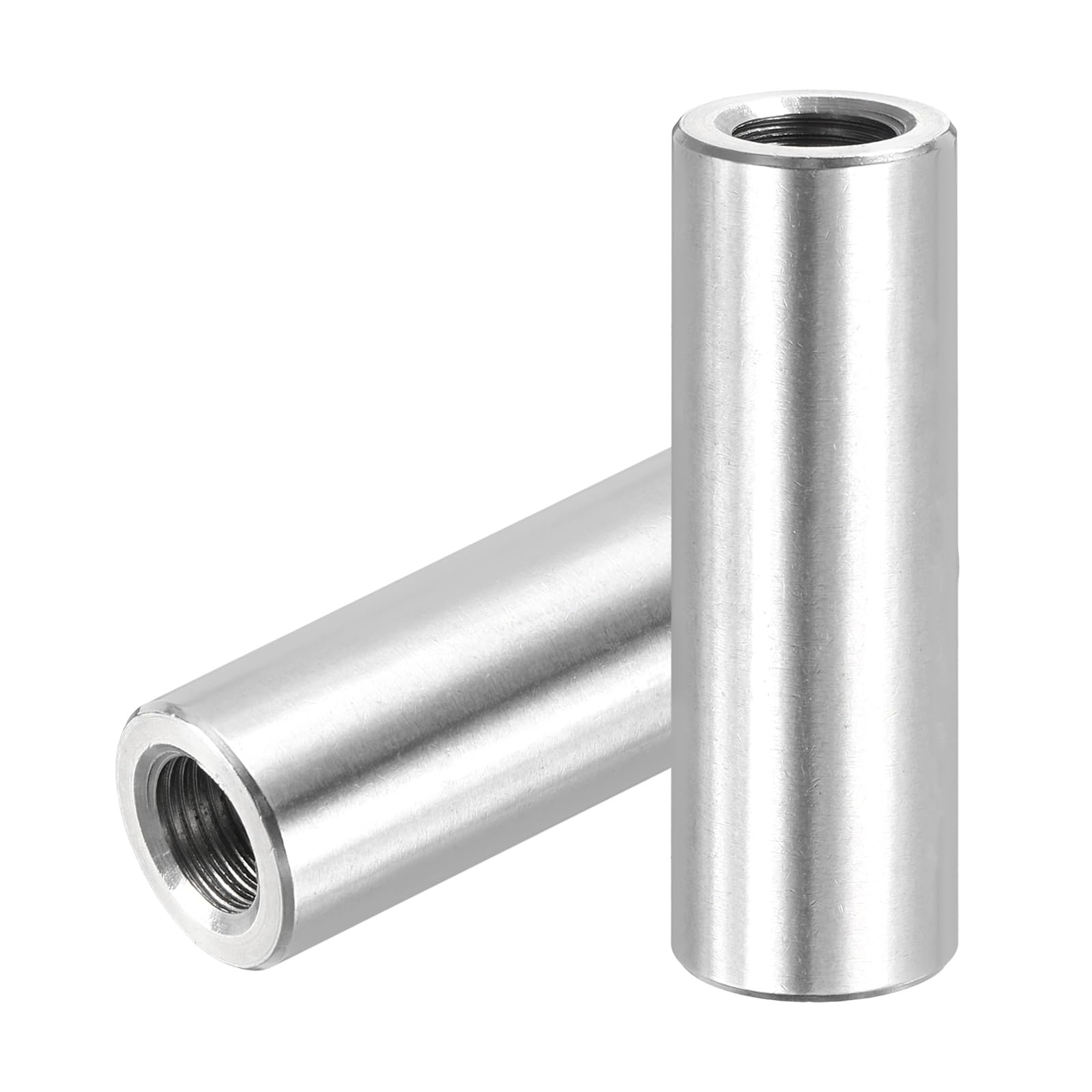 PATIKIL M10x1mm Pitch 304 Stainless Steel Round Coupling Nuts, 2 Pcs 50mm / 1.97" Length Metric Fine Thread Connector Sleeve Rod Bar Stud Fully Threaded Nut Fasteners, Silver Tone