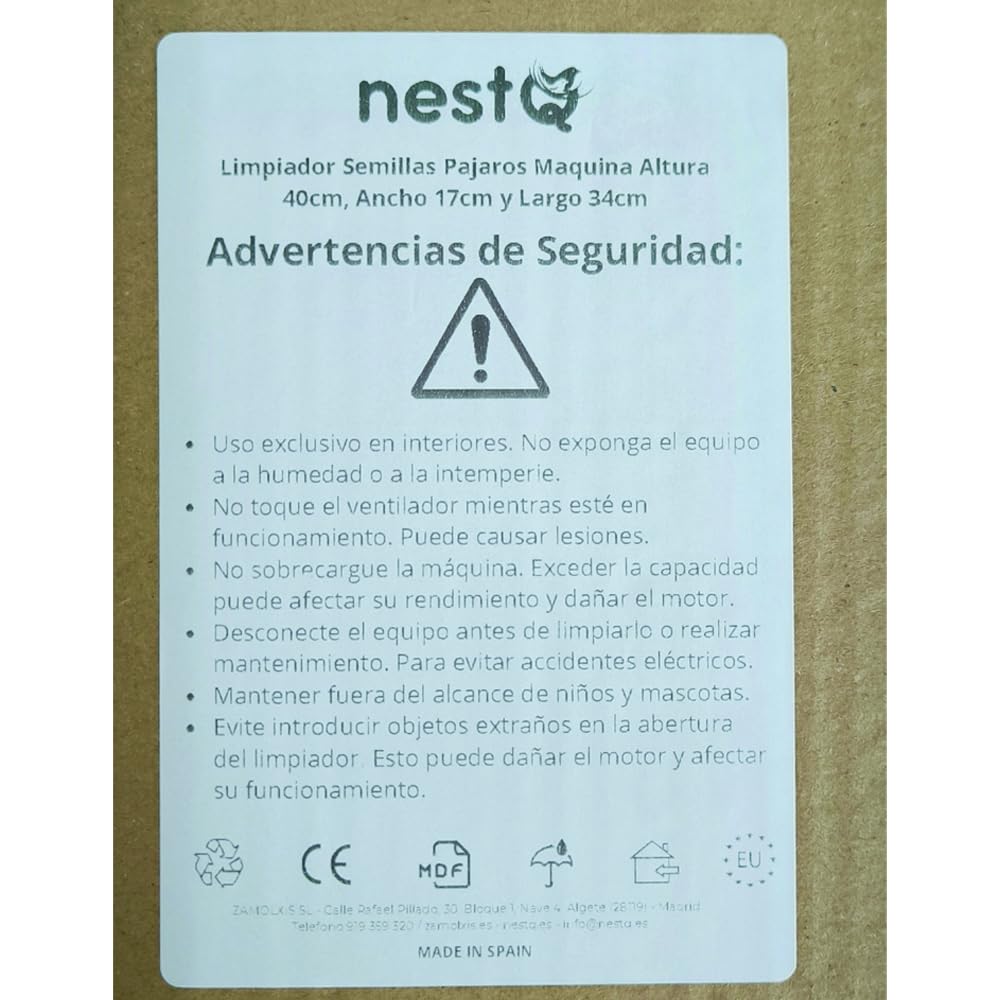 nestQ Bird Seed Cleaner Cleaning Machine Alpiste Mixture Birds - Height 40 cm, Width 17 cm and Length 34 cm (L)… (XL)