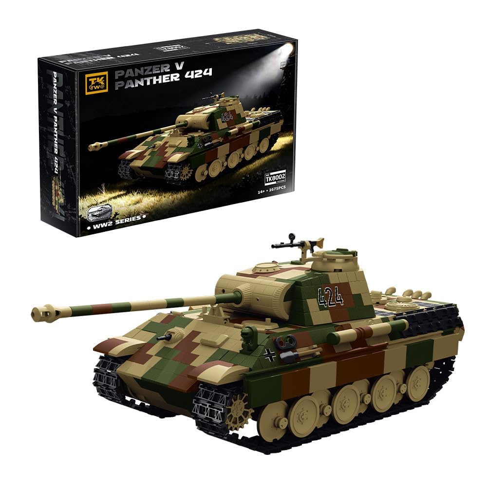 Tank Building Blocks Set, 1675PCS Military Panzer Panther Tank Building Kit, WW2 Heavy Army Battle Tanks with Detailed Interior, Army Tank Construction Set, Military Historical Collection for Adults