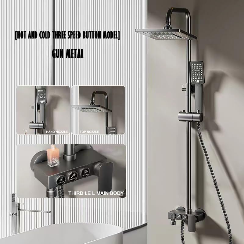 Image of B Backline Thermostatic Shower Set | 3-in-1 Wall Mixer | Rainfall Overhead Shower, Handheld Shower & Spout | Matte Black Finish for Bathroom