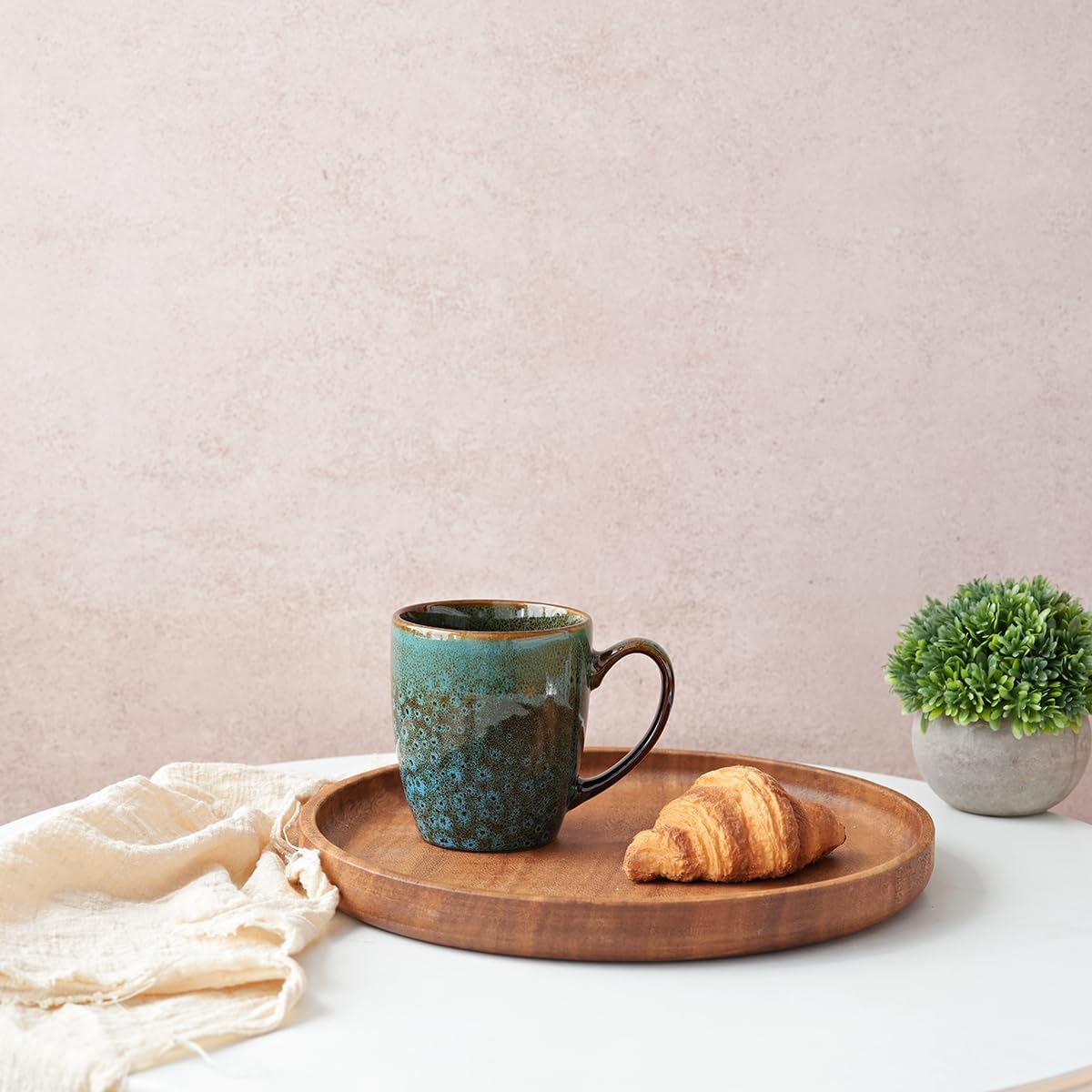 Bosmarlin Ceramic Coffee Mug Set of 4, 17 Oz, Coffee Cups with Big Handle, Microwave Safe, Unique Reactive Glaze (Blue) - Image 5