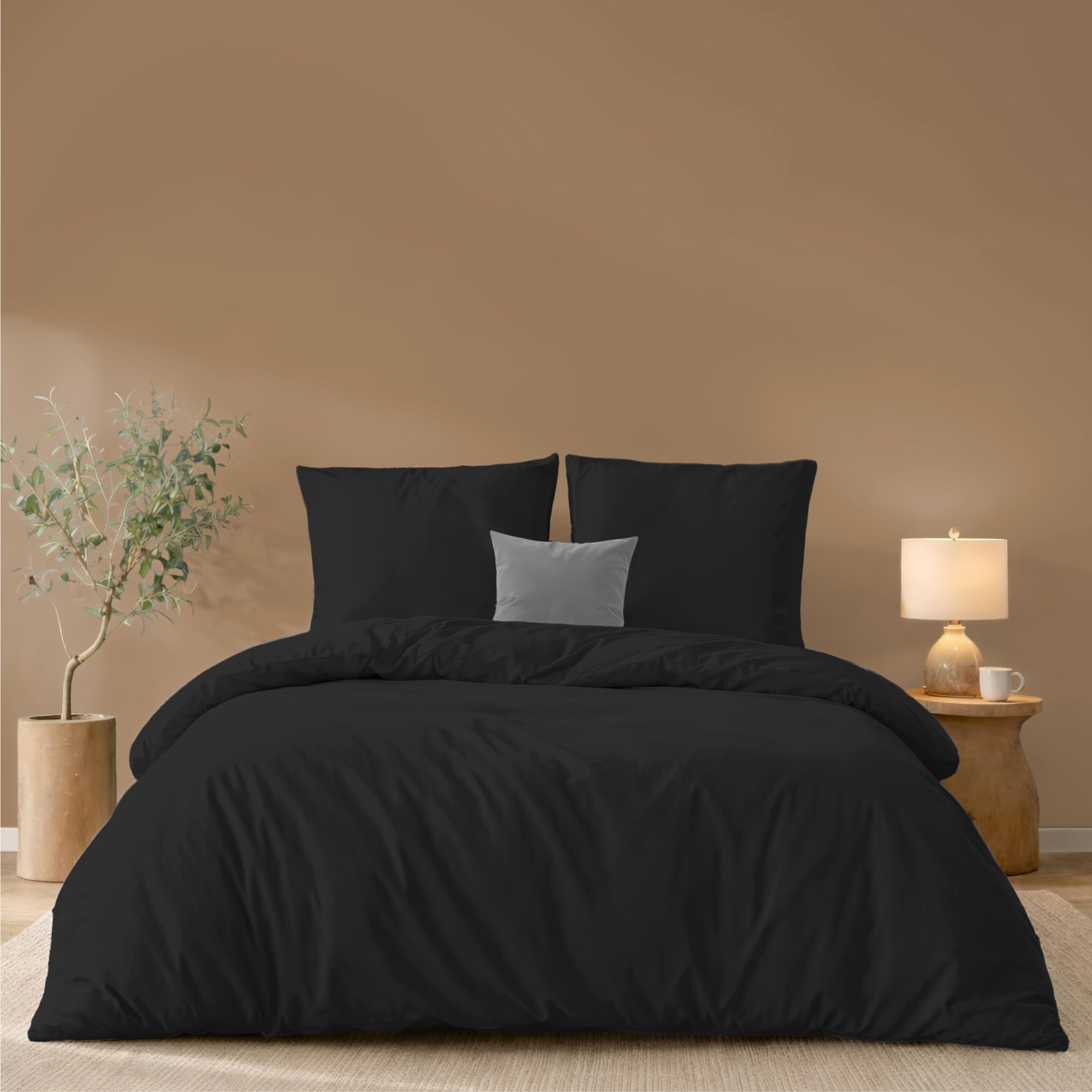 Parure de lit 220x240 adulte en microfibre noire anti plis pour grand lit
