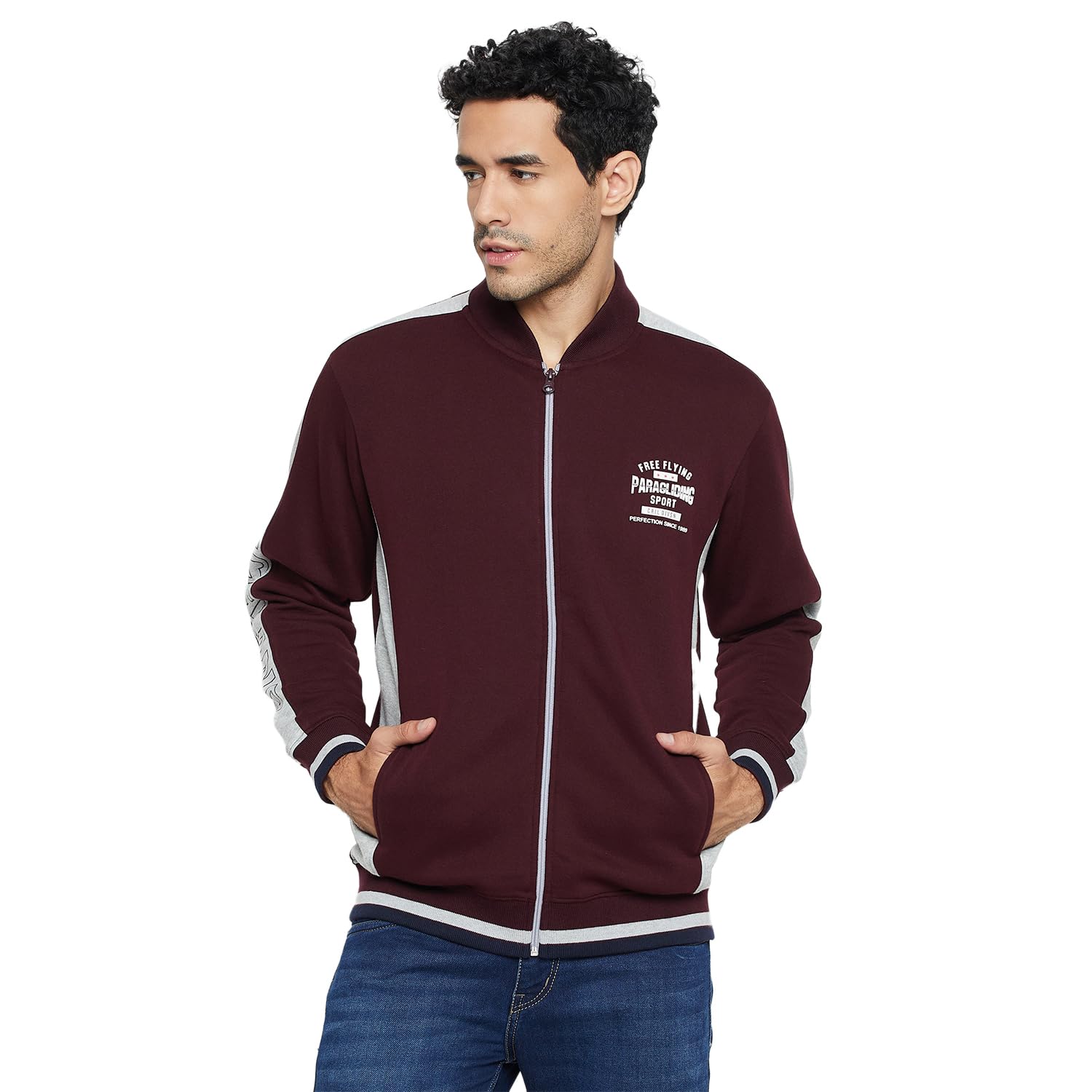cantabil Printed Wine Full Sleeves Mock Collar Regular Fit Men Fleece Casual Sweatshirt | Casual Winter Sweatshirts for Men | Mens Sweatshirt for Winter Wear (P_MSWS00108_Wine)-picture-39