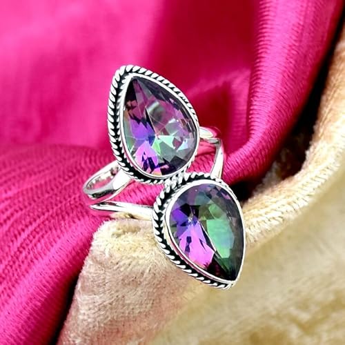Mystic Topaz Ring, Rainbow Fire Topaz Ring, 925 Sterling Silver, Vintage Style, Two Stone Ring, Frist Night Gift Ring, Best Gift For Women, Trending Ring, Dainty Ring, Bridesmaid Gift, Boho Ring