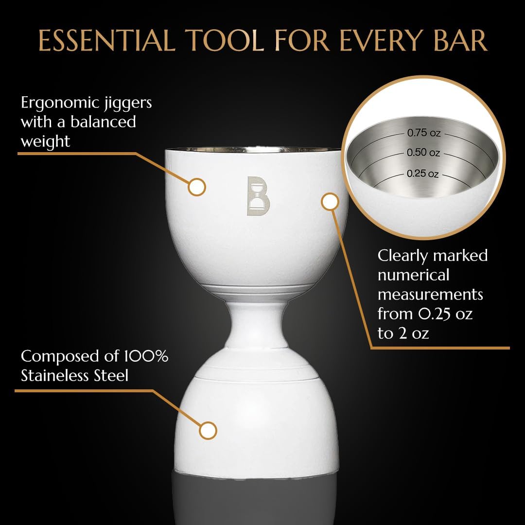 Double Bell Jigger by Bull In China - 0.25oz to 2oz Measures for Cocktails, Bars & Bartenders (Matte White) - Image 2