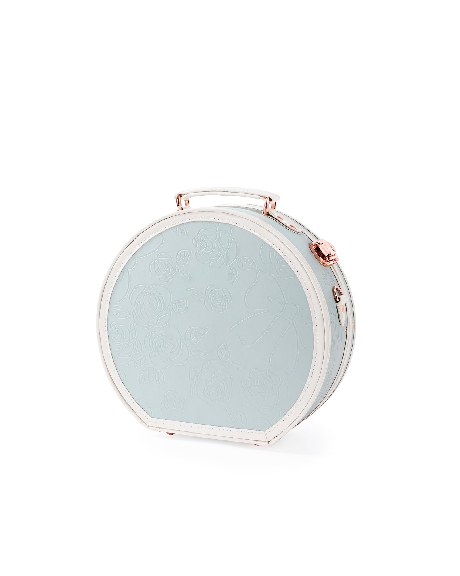 COTRUNKAGE Small Floral Round Hat Box Vintage Luggage Cosmetic Case, D.12/Embossed Blue