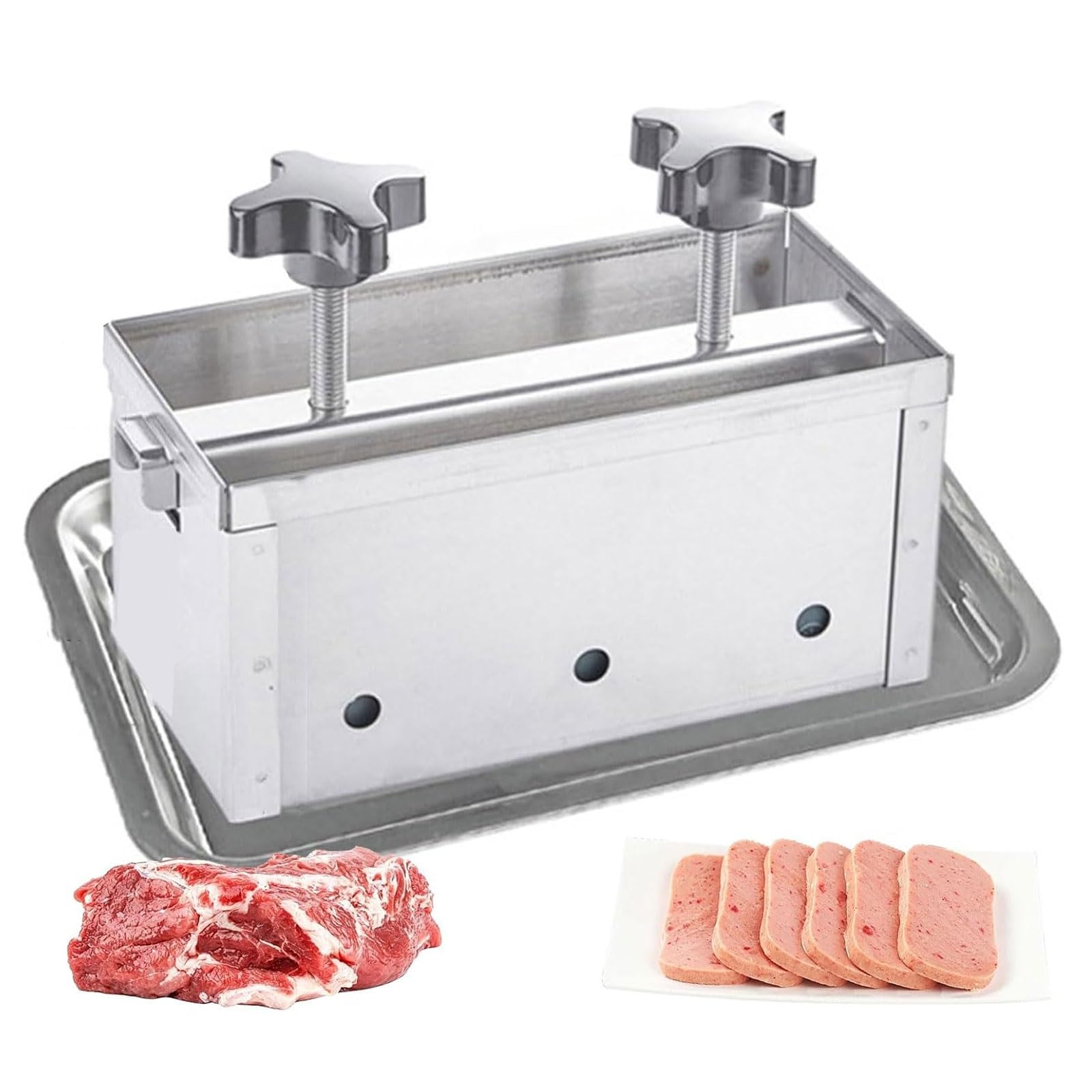 Molde de prensa de carne, acero inoxidable, herramienta de 1 a 10 kg con gasa y bandeja de goteo, doble presión de tornillo para jamón casero, cerdo, carne de res, aves de corral