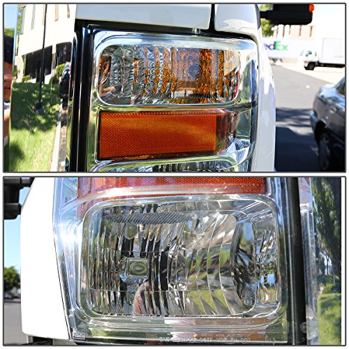 Dna Motoring Hl-Oh-Fsuper08-Ch-Am Chrome Amber Headlights Replacement Compatible With 08-10 F-250 / F-350 / F-450 / F-550 Super Duty #TOP4