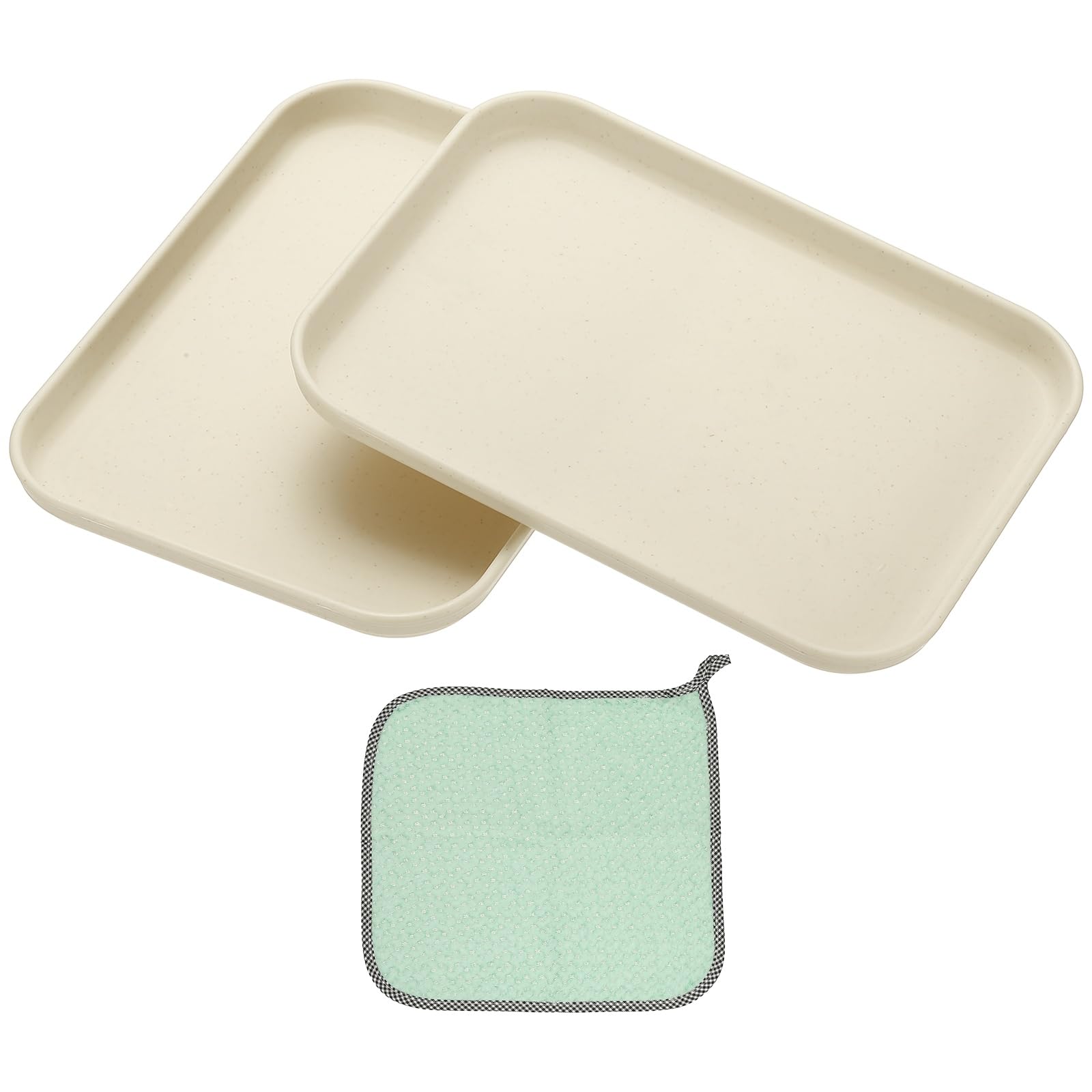 PATIKIL 7.9x5.9 Plastic Tray, 2 Pack Rectangular Plates Small Food Tray Wheat Plates Dishes Reusable Dessert Plate Trays with Cloth for Cake Fruits Salad Cupcake Steak Serving Beige