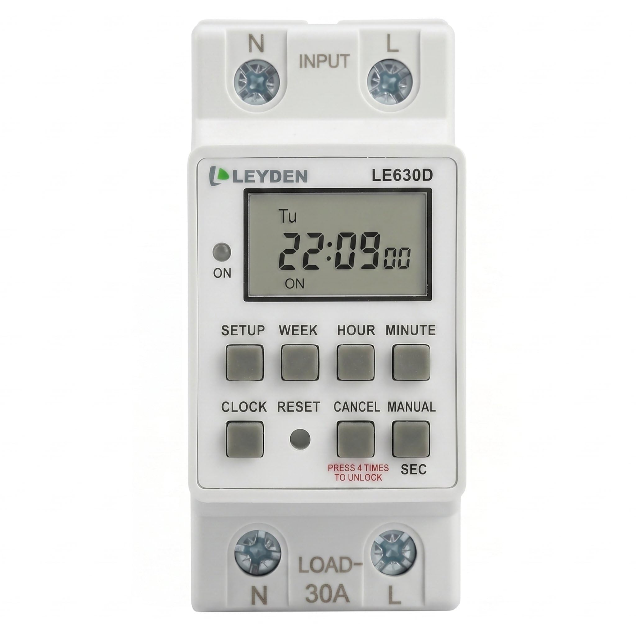 LEYDEN® LE630D, 30A 220VAC Digital Timer Switch 20 ON/Off Programs Daily/Weekly, 1-Second Interval Cyclic & Delay Function (1s–24h) for Bell, Siren, Lights, Motors, Fans, Heaters, Irrigation & Fogger — Amazon image 2