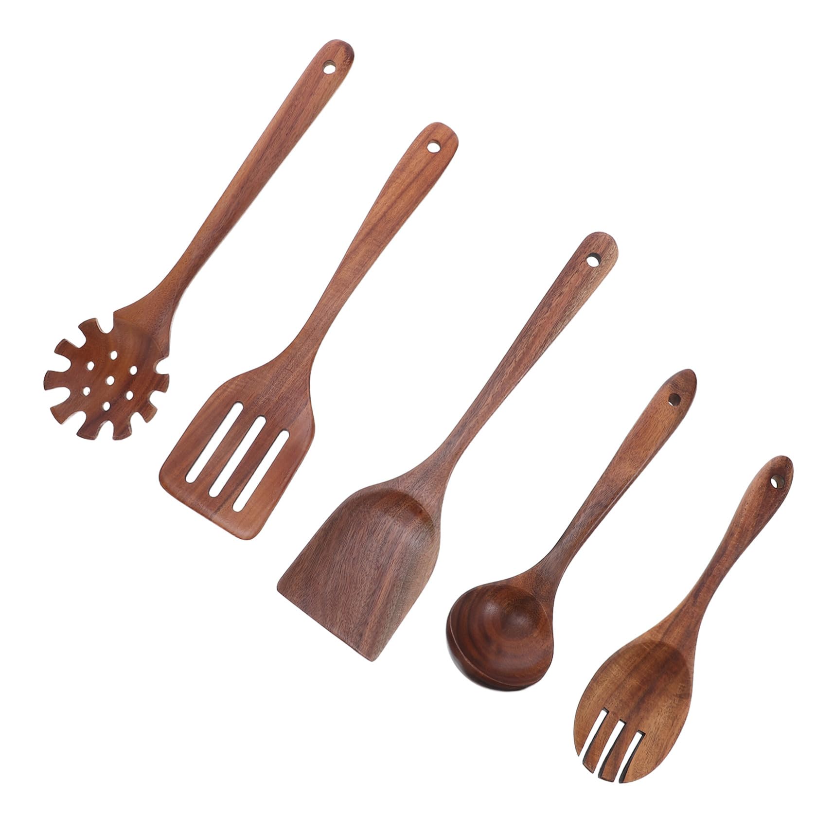 TOPBATHY Utensili Cucina in Legno Naturale Cucchiai e Spatole in Legno per Mescolare e Friggere Completo Utensili da Portata Resistente al Calore e Antiaderente