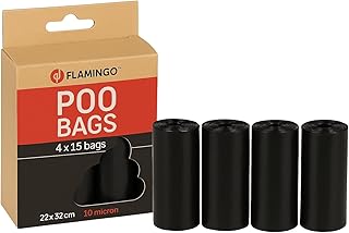 Kotbeutel für Hunde – Extra stark & langlebig – 60 Stück – biologisch abbaubar – Schwarz – 22x32 cm – Flamingo product image