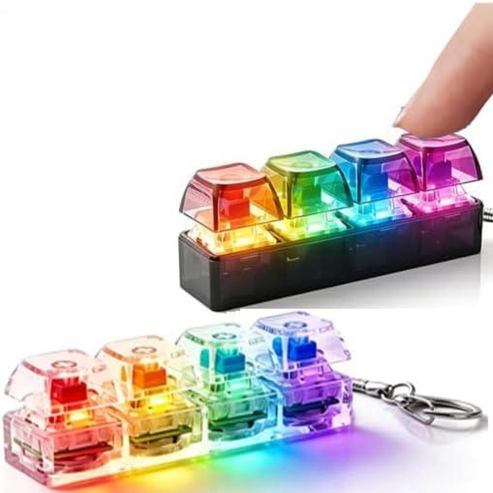 2PCS Keyboard Fidget Toy Light Up - 4 Button 7 Colors Mini Keyboard Fidget Toy, RGB Lights Mechanical Keyboards Clicker Toys For Stress Relief, Portable Decompressions Keychain For Travel, Offices