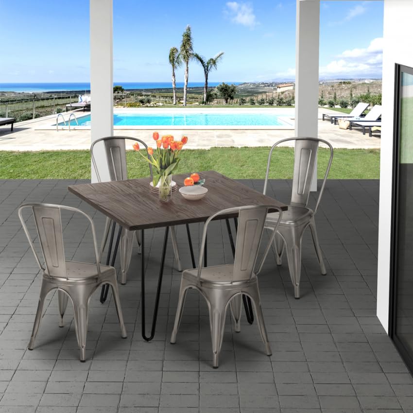 Produce Shop Juego Mesa Cuadrada 80 x 80 cm Madera Metal 4 sillas Vintage Hedges Dark - Naranja