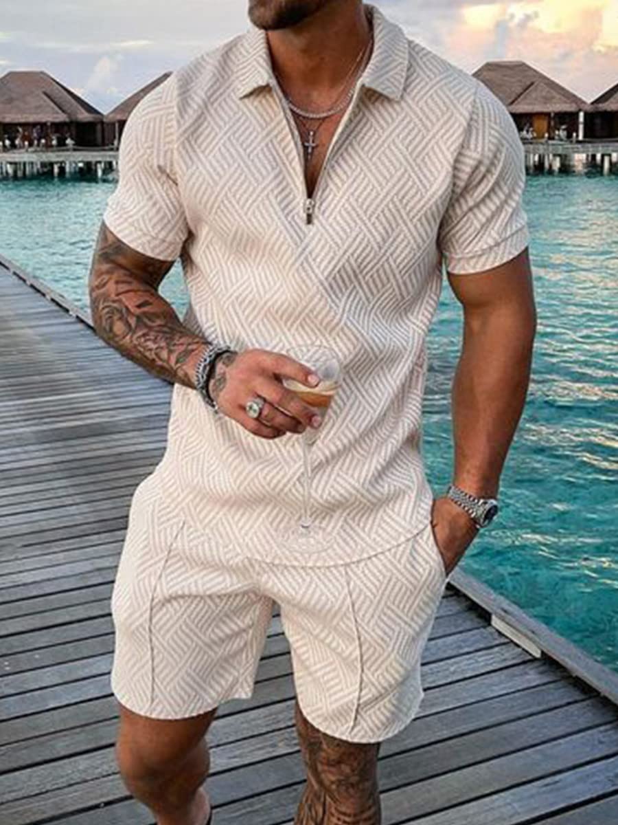 Trainingsanzug für Herren Sommer Sportanzug 2 Teiliges Outfit Sport Set Kurzarm T-Shirts + Kurze Hose Sets Freizeitanzug Männer Business Polo Hemd mit Revers Sporthose