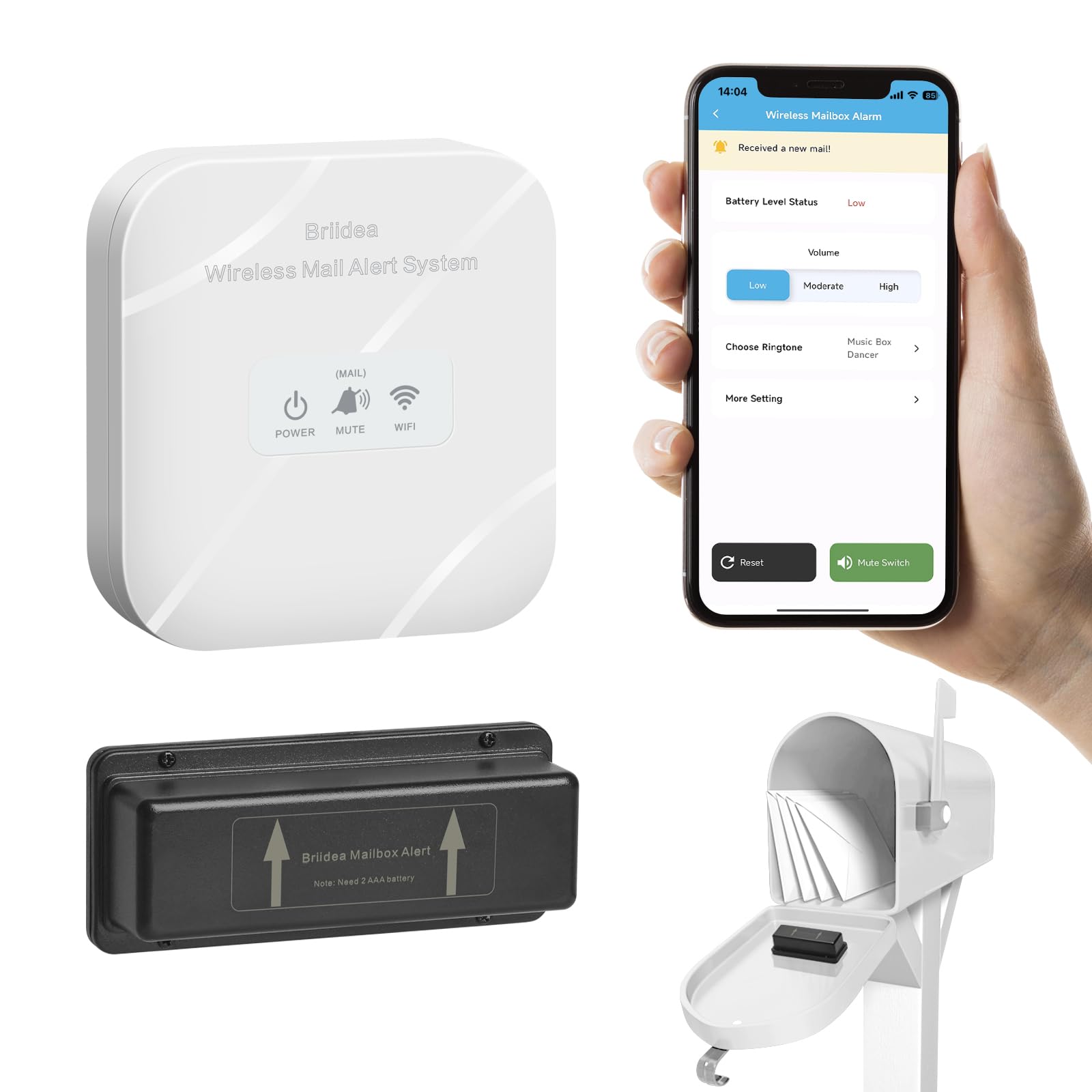 WiFi Mailbox Alert, Briidea 500ft Wireless Mailbox Alert with APP Control, Real-Time Mail Delivery Alerts, Remote Monitoring to Save Time & Prevent