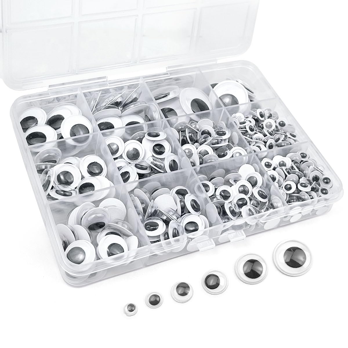 FKEYTO 550 Stücke Selbstklebende Wackelaugen, 6mm 8mm 10mm 12mm 15mm 20mm Googly Eyes Assorted Sizes