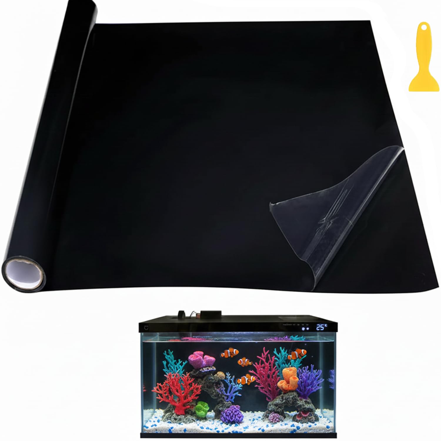 Pannello posteriore per acquario, 40 x 200 cm, pellicola adesiva statica, in PVC, sfondo nero, per parete posteriore dell'acquario, terrario
