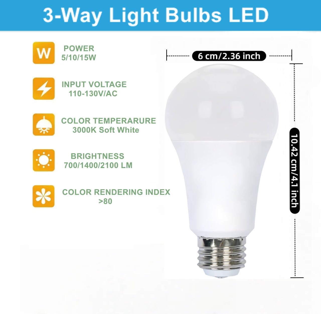 4 Pack 3 Way Light Bulb 50 100 150w,Soft White 3000K, Three Way A19, E26 Base for Bedroom,Living Room,Study Room