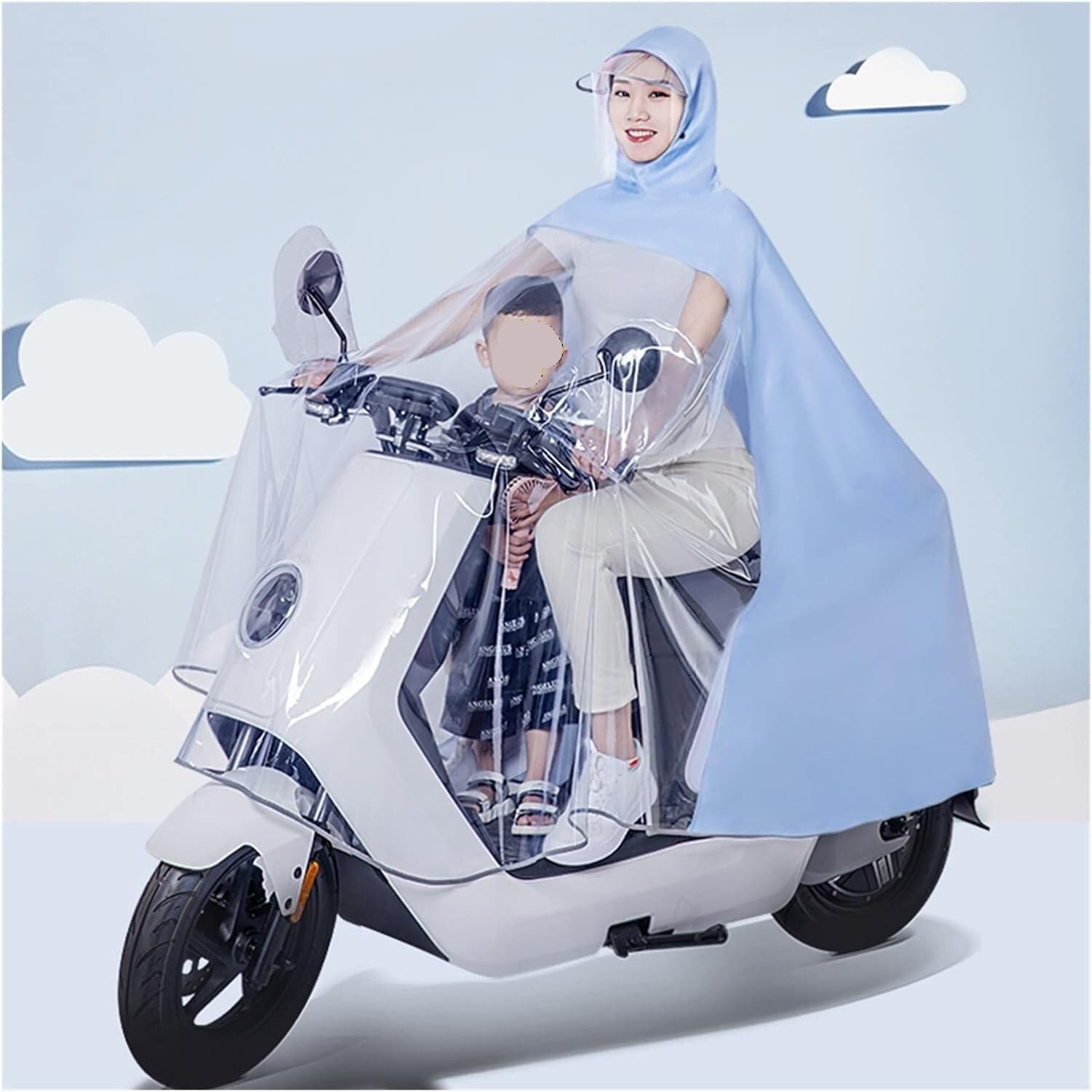 Cycling Rain Poncho 4XL 5XL Multicolor Mirror Cover for Bike E-Bike Scooter Motorcycle(Blue,5XL)