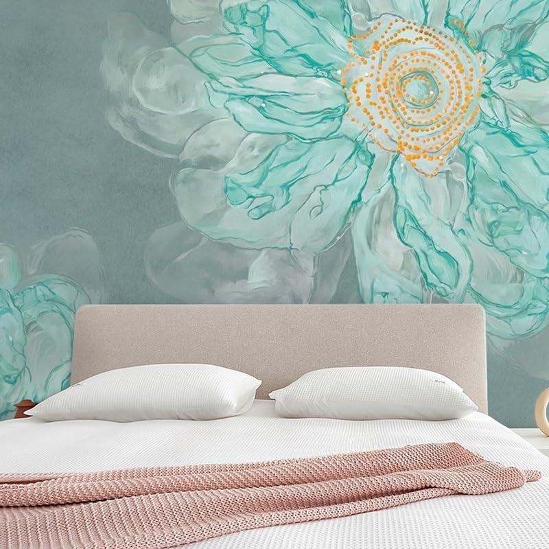 WLLDDDIU Papel Pintado Autoadhesivo Floral Bohemio, Gran Papel de contacto Floral Abstracto Verde Azulado, despegable y Adhesivo, Mural de Pared de Vinilo para Sala de Estar, Dormitorio, decoración