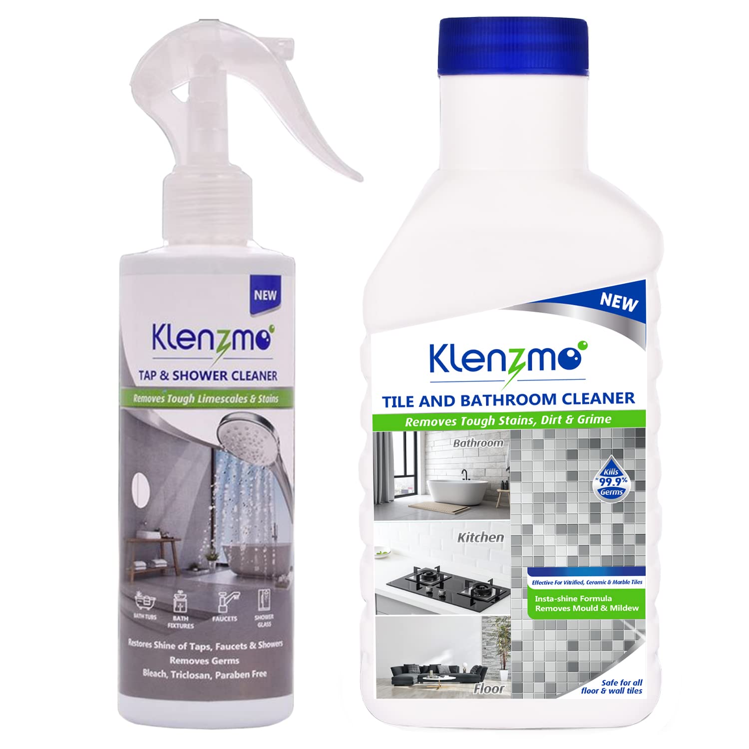 by Kleenest Bathroom Cleaner Kit | Complete Bathroom Cleaning Solution with Tile & Bathroom Cleaner 850ml and Tap & Shower Cleaner 270ml