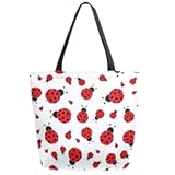 ZzWwR Chic Extra Large Shoulder Grocery Tote Bag, Fresh Ladybug Pattern Canvas Reusable Handle Bags for Men Women Gym Weekender Picnic Beach Travel Home Storage Market Shopping