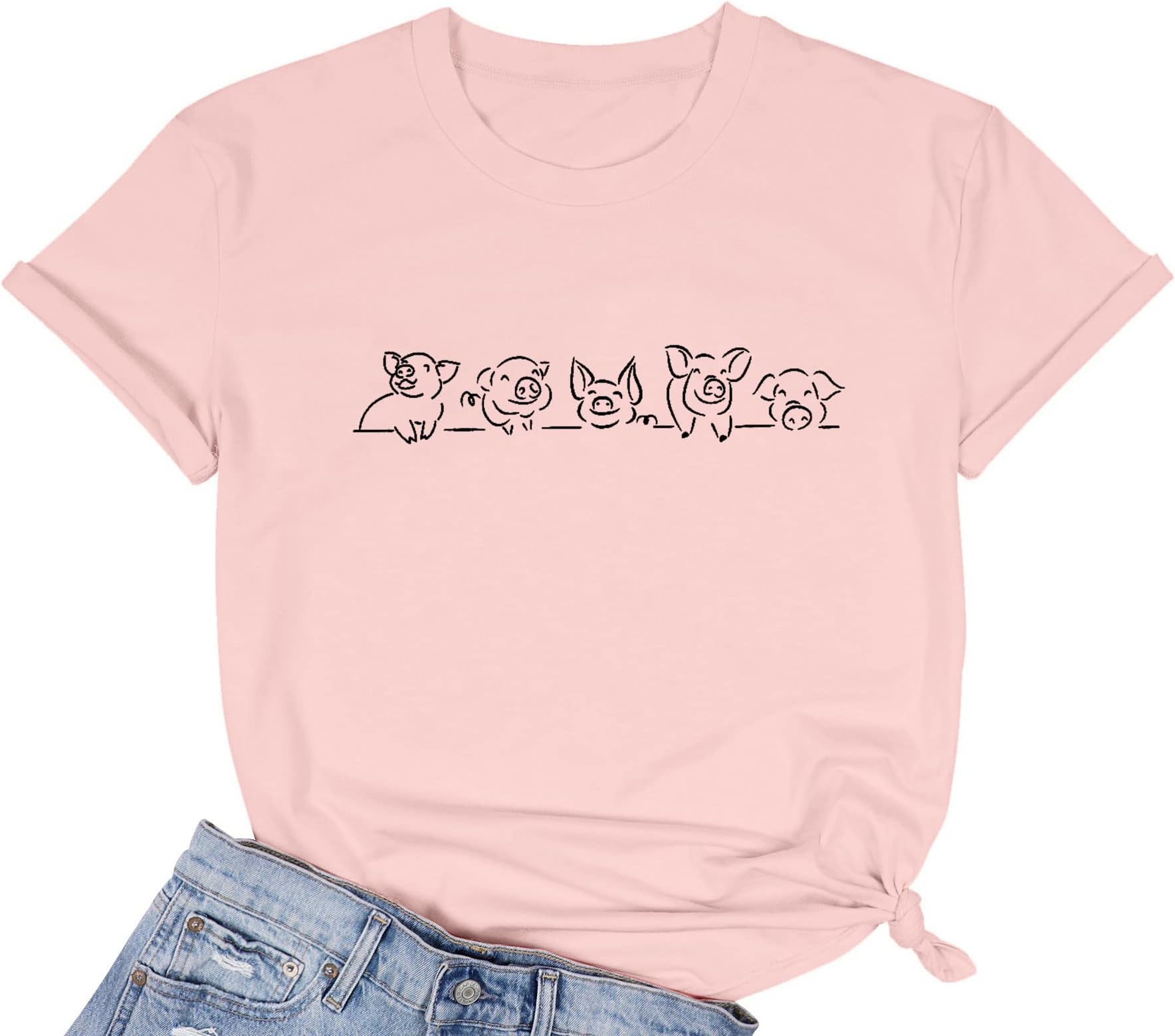 DUTUTPig Shirt Women Funny Pig Graphic Tees Animal Lover Shirt Piggy Short Sleeve Shirt Farmer T-Shirt Summer Tee Tops
