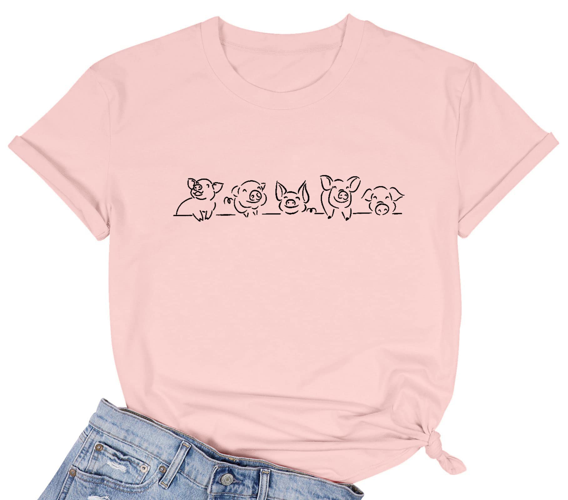 DUTUTPig Shirt Women Funny Pig Graphic Tees Animal Lover Shirt Piggy Short Sleeve Shirt Farmer T-Shirt Summer Tee Tops