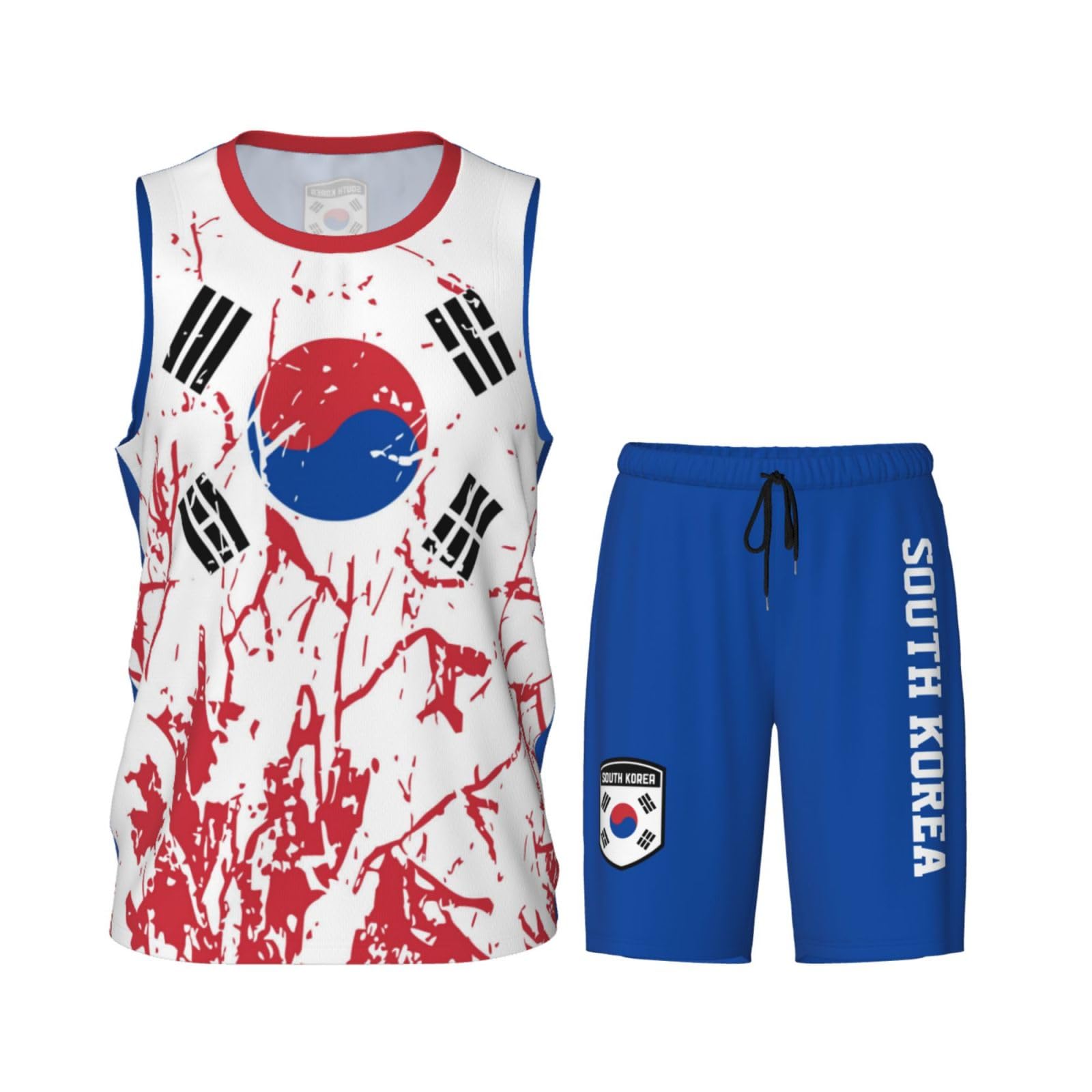 South Korea Flag Grain (3) Basketball Jersey Uniform Suit for Men Adults Training Athletic Set